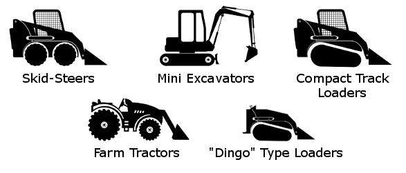 Skid-steers, mini excavators, compact track loaders, farm tractors, dingo type loaders